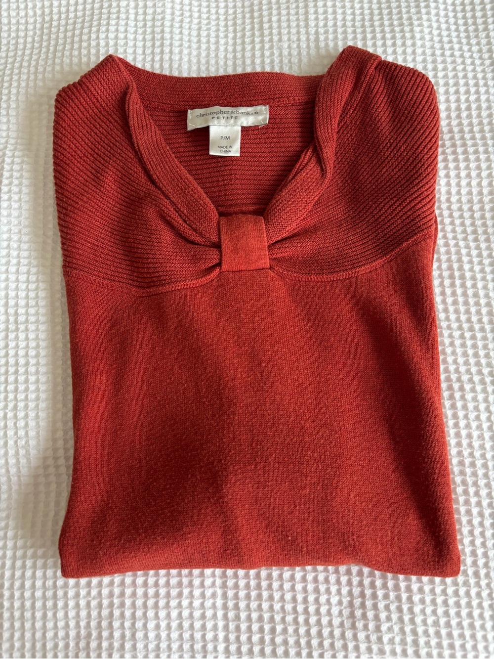 Christopher & Banks Women's Burnt Orange Knit Sweater with Gathered Neck